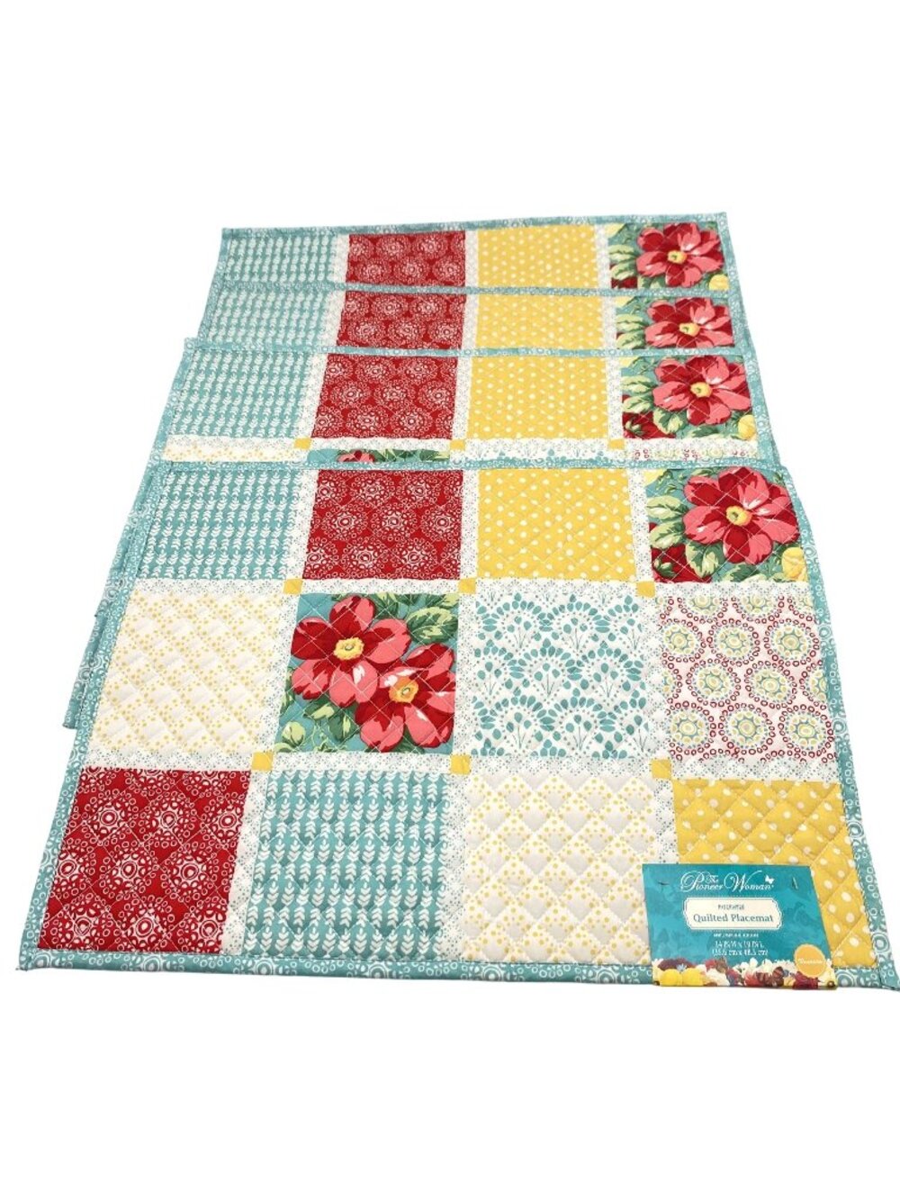 NWT The Pioneer Woman Patchwork Quilted Placemats Set Of 4 Reversible 14"x19"